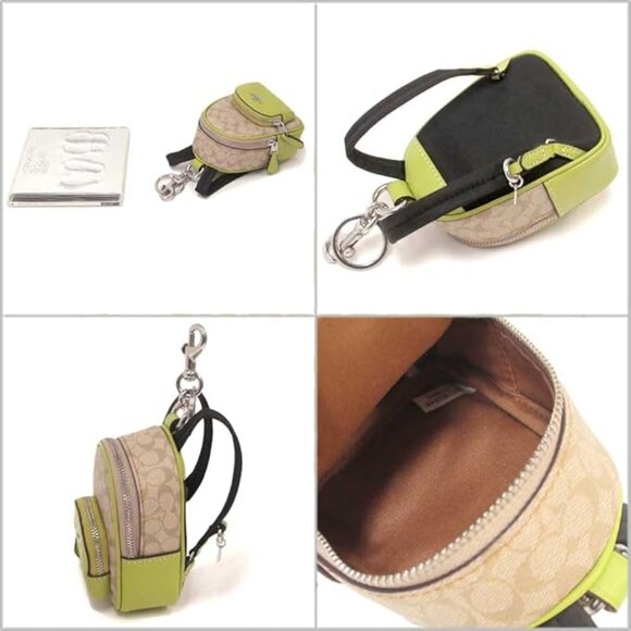NWT Coach C7803 Mini Court Backpack Large Bag Charm In Signature Lt Khaki Lime - Picture 4 of 4